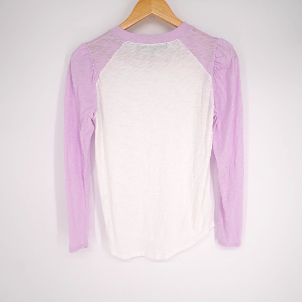 Veronica Beard Mason Baseball T Shirt XS White Lavender Puff Long Sleeve Cotton - Picture 2 of 11